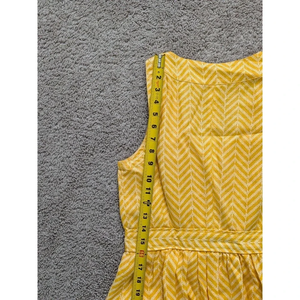 Tory Burch Linen Dress Yellow/White Chevron Button-Down Sleeveless Size 4